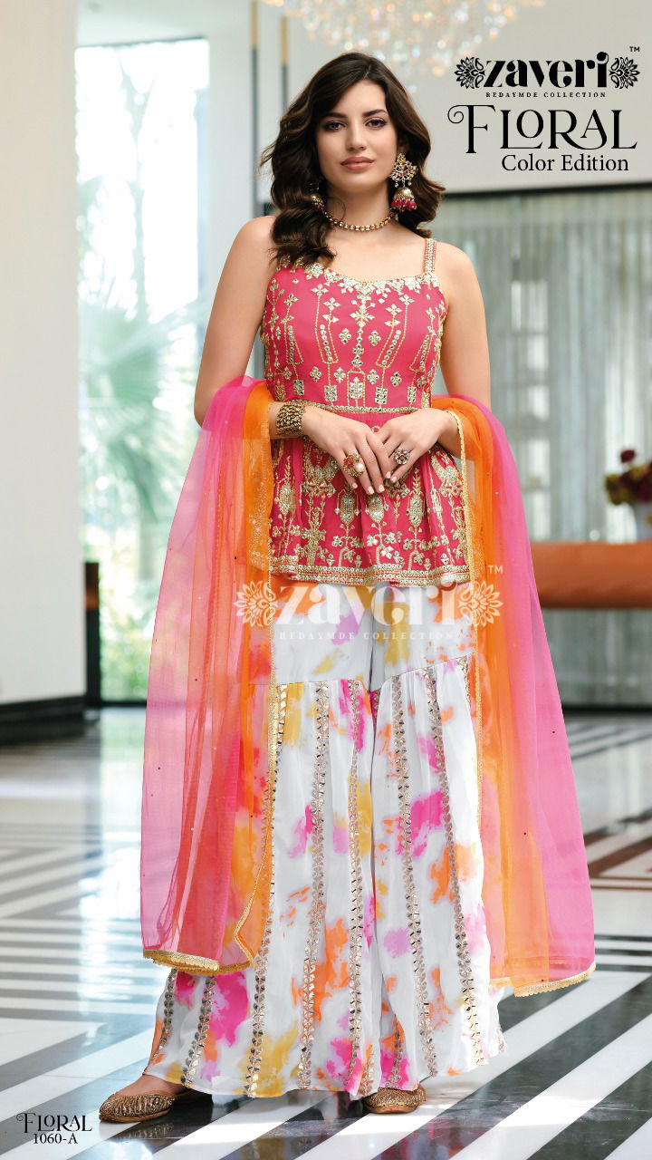 Zaveri Floral Color Edition New Designer Fancy Party Wear Stylish Ready Made Collection